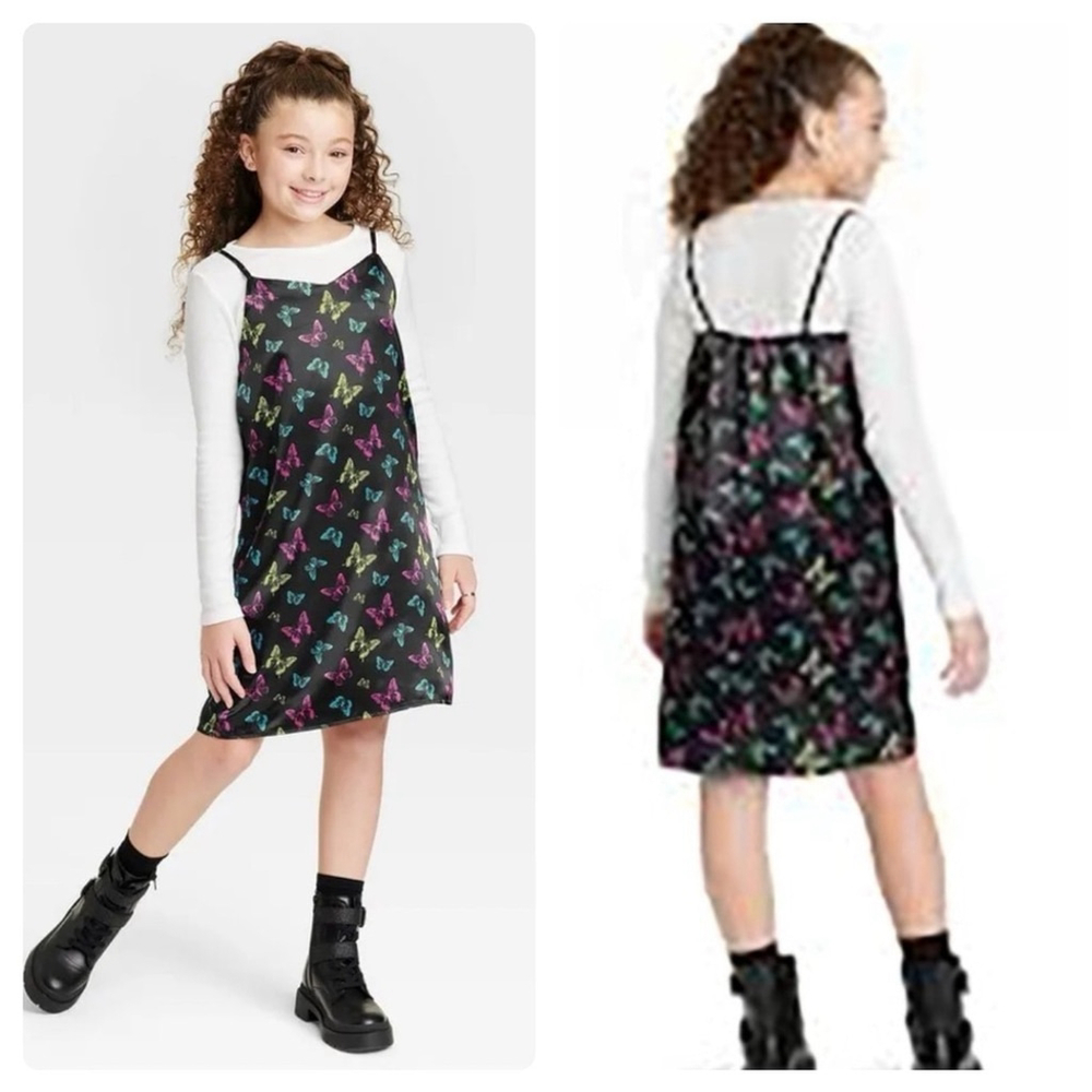 B03-NWT ART CLASS Slip Dress ONLY- Girls Black Butterfly Size L 12-14
